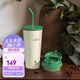 樂扣樂扣（LOCK&LOCK）陶瓷覆層內(nèi)膽保溫杯一杯雙蓋咖啡杯男女學(xué)生水杯 白綠色- 550ml 【一杯雙蓋】