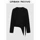 UR2026春季新款女裝簡(jiǎn)約休閑綁帶超寬松長(cháng)袖T恤UWH450091 黑色 S (XS-S)