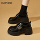 DAPHNE達芙妮黑色2025新款英倫風(fēng)小皮鞋女款厚底增高女單鞋粗跟樂(lè )福鞋女