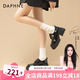達(dá)芙妮（DAPHNE）厚底樂福鞋女2025春秋新款英倫風(fēng)jk小皮鞋女黑色粗跟蝴蝶亮面單鞋 亮黑色【酒醉小蝴蝶跟高5.6CM】 37