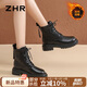 ZHR馬丁靴女秋冬復(fù)古厚底女靴英倫風(fēng)系帶加絨短靴子女 EH96A 黑色 36
