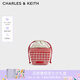 CHARLES&KEITH25夏新品鏤空編織抽繩手提斜挎水桶包七夕禮物CK11-10782618 Gingham Red紅色/白色 R