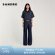 SANDRO2024秋冬款女裝新復古回潮縫線設計闊腿牛仔褲SFPPA01485 D324/深藍色 34