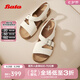 Bata羅馬風(fēng)涼鞋女2025夏商場(chǎng)新款牛剖皮舒適休閑女涼鞋AUH03BL5七夕 米色 36