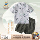Classic Teddy兒童漢服男童套裝中小童短袖褲子兩件套國風(fēng)新中式唐裝 熊貓 100 