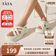 他她（TATA）厚底涼鞋女透氣松糕豬籠鞋沙灘涼鞋WBQ01BL3 米白 36