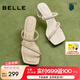 百麗（Belle）氣質(zhì)方頭一字拖女商場(chǎng)同款透明粗跟拖鞋B6B1DBT4 米白 35 (225mm)