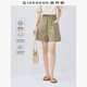 佐丹奴亞麻短褲女夏季棉麻收褶口袋松緊腰寬松休閑短褲女13405330