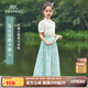 英氏（YEEHOO）兒童漢服女童馬面裙中大童裝新中式雪紡國風(fēng)半身裙子夏 藍色 160