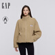 GAP女裝2025秋季新款貼布繡logo仿羊羔絨寬松拉鏈立領(lǐng)外套843660 卡其色 M (165/88A) 亞洲尺碼