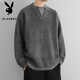 花花公子（PLAYBOY）毛衣男士春秋季假兩件休閑圓領(lǐng)套頭長(cháng)袖針織衫 深灰    L