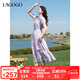 LAGOGO莫奈紫顯白荷葉邊浪漫裙女拉谷谷2025年夏季新款收腰連衣裙 淺紫色 M