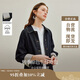 茵曼拼接條紋原色短牛仔外套2025秋女裝新款復(fù)古上衣 深藍(lán)色 L
