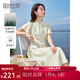 熙世界sllsky新中式改良旗袍裙子夏季女裝氣質(zhì)國風(fēng)印花天絲連衣裙高級感 淺綠底竹葉花 XXL