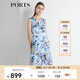 PORTS寶姿 新品 女裝V領(lǐng)不規(guī)則印花連衣裙LN8D268HPS065 天藍(lán)色印花 S (4)