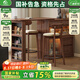 小木窩中古風(fēng)黑胡桃木吧臺柜餐邊柜客廳家用實(shí)木可伸縮小戶型餐桌儲物柜 吧臺柜+伸縮架 組和