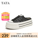 他她（TATA）厚底包頭拖鞋女鞋亮片松糕后空穆勒鞋夏新款DWGP2BH4 黑色（拖鞋款） 35