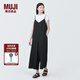 無印良品（MUJI） 女式 易干彈力泡泡紗 背帶褲 女裝夏季連體褲吊帶BC2JRA4S 黑色 M （160/84A）