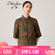 兆君2024春夏真絲新款中式國風(fēng)印花短外套女半袖桑蠶絲香云紗上衣 雅綠 XL