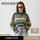 moussy【新復(fù)古回潮】 男友風(fēng)復(fù)古條紋撞色針織T恤女028GA470-5040 037混合綠色 均碼