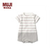 無(wú)印良品 MUJI 新生兒 天竺編織 拼接連體衣 兒童童裝  連身衣方便穿脫 淺銀灰色條紋 70-80
