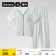 蕉內【趙露思同款】絲絲515H男女士睡衣冰絲涼感天絲情侶家居服春夏季 【女士短袖】月白藍條紋 M