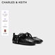 CHARLES&KEITH25秋季新品圓頭平底鉚釘芭蕾瑪麗珍鞋生日禮物CK1-70381146 Black黑色 40 （255）