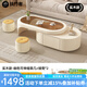 執(zhí)竹者奶油風(fēng)茶幾客廳家用2025新款小戶型簡(jiǎn)約可旋轉(zhuǎn)鋼化玻璃茶桌組合 實(shí)木款奶油風(fēng)茶色玻璃茶幾帶凳