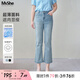 MsShe【面膜微喇牛仔褲】大碼女裝2025秋夏季胖mm顯瘦直筒七分褲子 牛仔淺藍(lán)色現(xiàn)貨 3XL