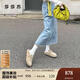 莎莎蘇[明星同款]2025夏季新款咖啡貝果勃肯單鞋女內(nèi)增高樂福鞋 卡其色 36