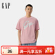 Gap男女裝2025夏季新款純棉印花大logo短袖T恤寬松時(shí)髦上衣727507 粉色 M (170/92A) 亞洲尺碼