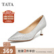 他她（TATA）亮片氣質(zhì)高跟鞋女鞋法式宴會(huì )低跟單鞋秋新款7RXC9CQ4 銀色 38