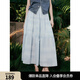 ELLE波嬉印花半身裙女2025夏新款度假松緊腰高級感氣質(zhì)a字裙長(cháng)裙 藍色 M