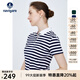 Navigare【100%棉】意大利小帆船條紋POLO衫女上衣夏季休閑純棉短袖女 漂白/藍 M 碼