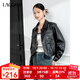 LAGOGO復(fù)古機車風(fēng)短外套女拉谷谷2024秋季新款易打理翻領(lǐng)PU皮夾克 黑色 S