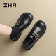ZHR樂(lè )福鞋女粗跟英倫風(fēng)小皮鞋春秋百搭通勤簡(jiǎn)約單鞋女 JF135 黑色 38