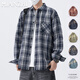 棉致襯衫男秋季美式潮流長(cháng)袖格子襯衫百搭情侶襯衣外套男 藏青 XL