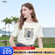 百圖betu女裝2025夏季新款T恤圓領(lǐng)精美圖案寬松百搭短袖上衣女2507T17 杏色 M