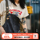 馬登女裝 美式復古重磅連體工裝褲休閑直筒闊腿長(cháng)褲寬松牛仔背帶褲 牛仔藍 （版型偏大，建議拍小一碼）馬登工裝 M