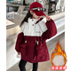 女童加絨外套加厚秋冬季2025新款兒童衣服女孩字母拼色夾棉派克服 紅色 160