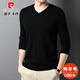 PIERRE CARDIN羊毛衫男100%春秋裝保暖絨V領(lǐng)真五折商務(wù)休閑百搭打底衫男士毛衣 黑色 XL