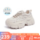 駱駝（CAMEL）老爹鞋女網(wǎng)布皮面拼接雙系帶厚底休閑鞋 L23S703108W 杏色透網(wǎng) 36