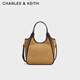 CHARLES&KEITH25秋新復(fù)古仿麂皮簡約手提式托特包七夕禮物CK2-30782659-1 Sahara Sand沙色/棕色 S