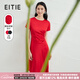 愛特愛（EITIE）純色收腰a字連衣裙夏季新款簡約通勤垂墜氣質優(yōu)雅6607331 紅蔓61 L 165