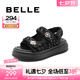 百麗（Belle）亮片休閑涼鞋女商場款厚底增高涼鞋B4A1DBL4 黑色 35 (225mm)