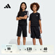 adidas男女大童休閑簡約三條紋純棉運動短褲新款阿迪達斯輕運動 黑色/白色     164