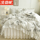 Bejirog全棉床裙四件套純棉加厚夾棉床裙款法式床上用品蕾絲花邊被套床罩 夢(mèng)梔白 1.8m 床裙款 四件套（被套200*230cm）