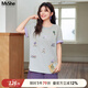 MsShe【原創(chuàng)印花刺繡雙色短袖T恤】大碼女裝2025夏裝胖mm顯瘦上衣 A款-淺灰色現貨 XL