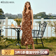 Olrain【七夕】歐芮兒吊帶碎花連衣裙夏季女裝浪漫優(yōu)雅長裙子度假沙灘裙 水仙咖 L