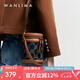 萬(wàn)里馬新款時(shí)尚圓筒單肩包個(gè)性丹寧牛仔包女包水桶包七夕情人送女友禮物 牛仔藍(lán)/杏仁棕